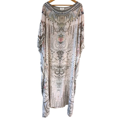 PALACE Camilla Crystal Castle Round Neck Kaftan Dress O S Silk Maxi Boho Embellished