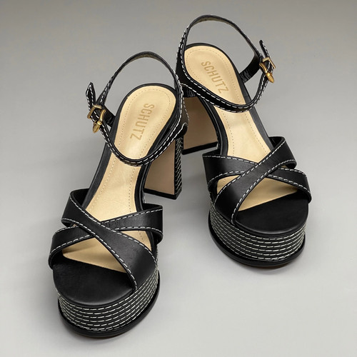 Sandalo Schutz Keefa casual donna in pelle nero plateau scarpe tacco 4" taglia 10 5B