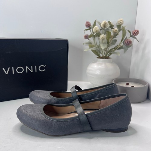 Vionic Joseline Mary Jane Leather Flats Pewter Women's 9.5M NWB Comfort Shoe