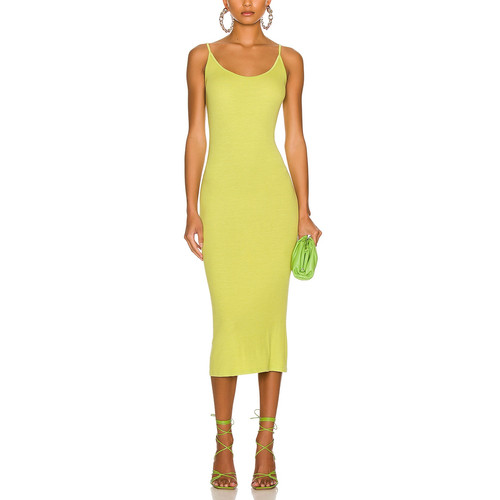 ESSENTIALS Enza Costa 'Stretch' Yellow Silk Knit Essential Dress Size L