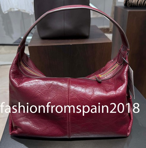 ZARA NEW WOMAN LEATHER SHOULDER BAG BURGUNDY RED 6400 510 624