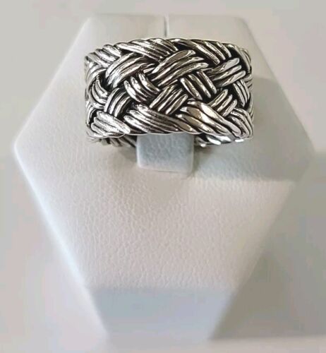 925 Sterling Silver 3 Strand Braided Weave Band 3/8" (10mm) wide size 5.25