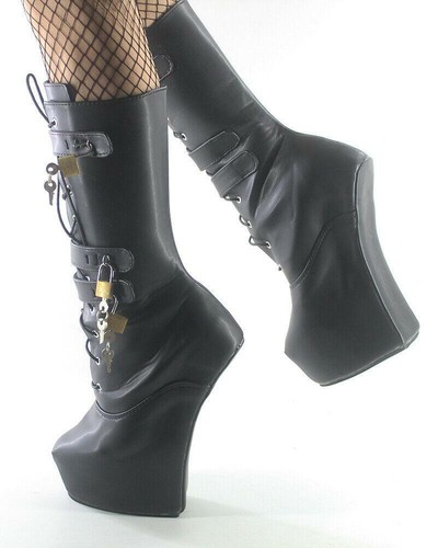 WONDERS SHOES Stivali al polpaccio donna 20 cm tacco pony zoccolo tacco opaco bloccati metà polpaccio