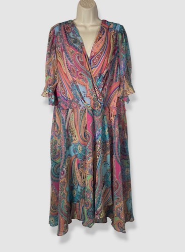Tommy Hilfiger Women's Pink Paisley Elbow Sleeve Dress Plus Size 22W