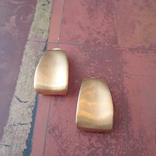 Anne Klein Vintage Dangle Clip Earrings Brushed Gold Matte AK Signed 1980s?