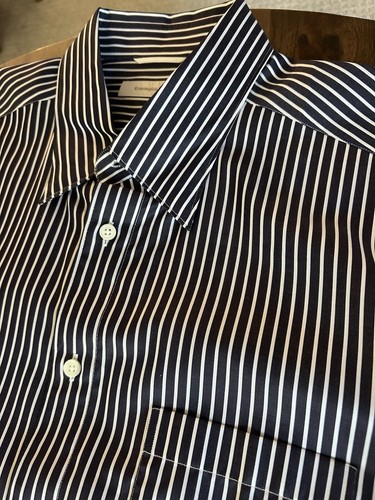 ERMENEGILDO ZEGNA NWT Made Italy Button Down Shirt Men's XXL Blue white Stripe