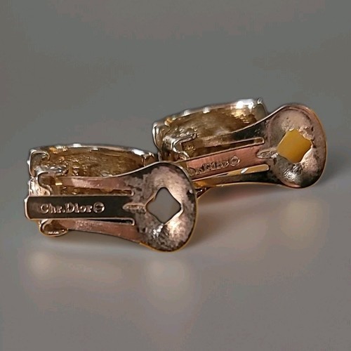Chr Dior @ Vintage Clip On G Tone Floral Earrings