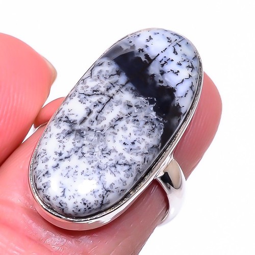 Natural Dendrite Opal Gemstone Handmade 925 Solid Sterling Silver Ring S.6