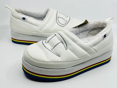 Ciabatte Champion Hot Stuff platform bianche plateau arcobaleno taglia 8