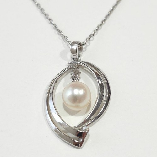 Vintage Mikimoto Pearl 7.5mm Pendant Necklace K14 White G 44cm Japan