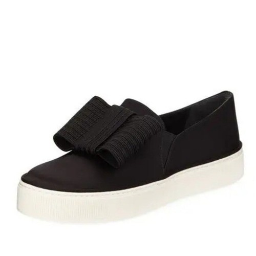 Stuart Weitzman Black Satin Bowgal Bow Slip on Platform Sneakers Woman's 9.5