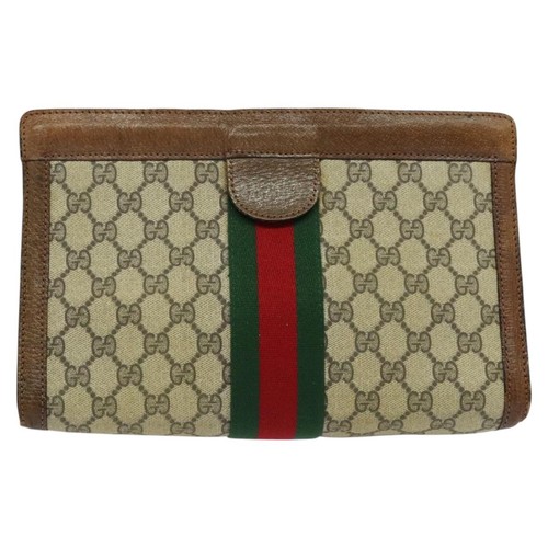 Gucci Ophidia Beige Canvas Clutch Bag Authentic