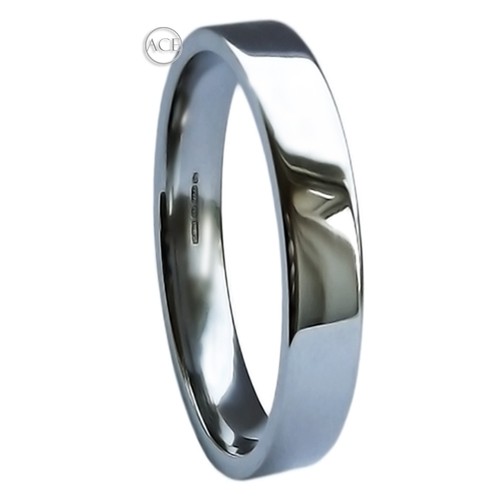 3mm 950 Platinum Wedding Rings Flat Court Heavy Band Ring 6.5g UK Hallmarked H Q