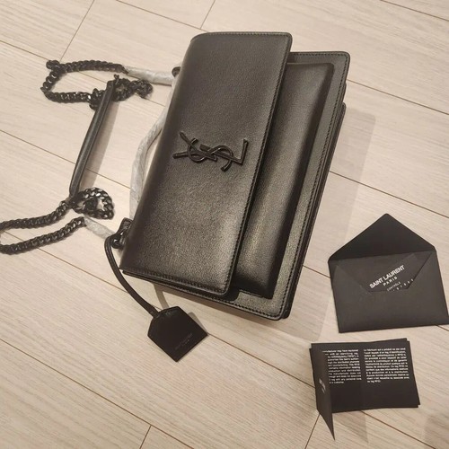 SAINT LAURENT (YSL) Brand New) Regular Price 362 Saint Laurent Sunset Medium All Black Chain Bag Gen