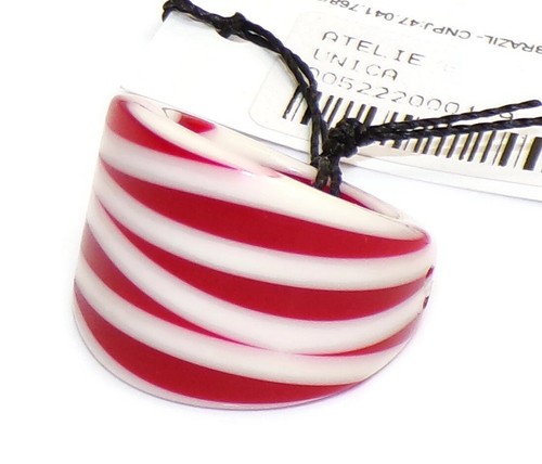 Sobral Marine Listrada Red & White Stripes Artist Made Ring Size 7.5