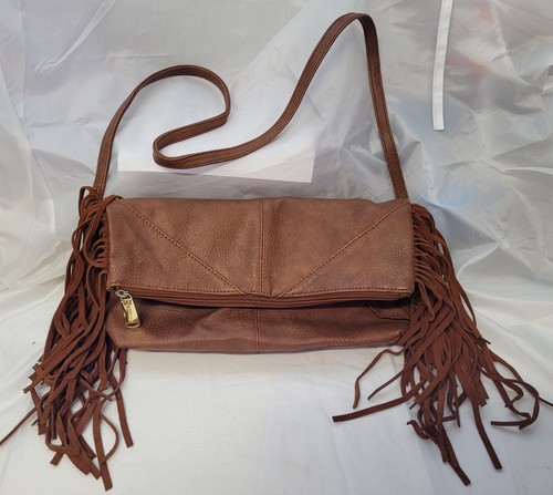 Steve Madden Faux Leather Purse Handbag with Fringe Brown