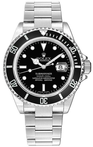 Rolex Submariner Date 40mm Oystersteel Black Dial & Bezel Mens Dress Watch 16610
