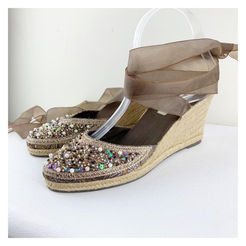 Steve Madden perla talpa perla cristallo impreziosito cuneo alla caviglia avvolgente boho espadril