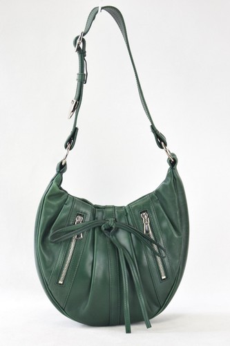 SAINT LAURENT (YSL) YSL YVES SAINT LAURENT Rive Gauche Leather Hobo Shoulder Bag Green Front Zipper