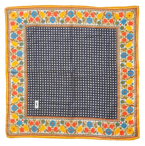 YVES SAINT LAURENT YSL Vintage Scarf Cotton 27" Square Polka Dot & Floral Prints