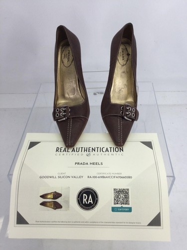 Decolte PRADA in pelle marrone con fibbia a punto a contrasto 37 5 7 5
