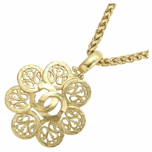 Chanel Necklace Logo Floral Metal G Ladies Vintage 4189