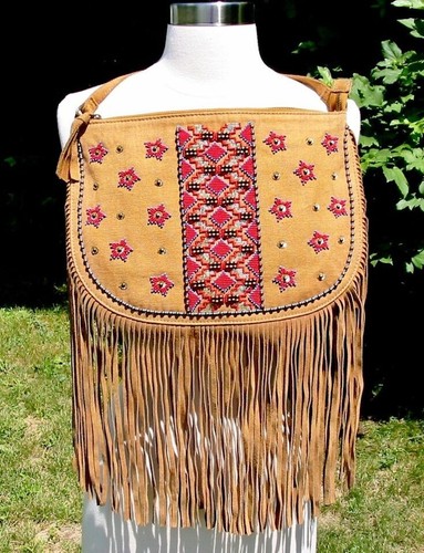 AWAY Tasha Polizzi Beaded Distressed Canvas Bag Purse NWOT 12 by 9 inches