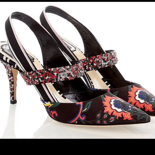 Christian Dior floral satin printed slingback pumps size 41 5