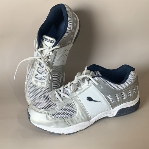 Mens GDEFY Gravity Defyer Ballistic Shoes White Silver sz. 13 orig. 'sperm logo'
