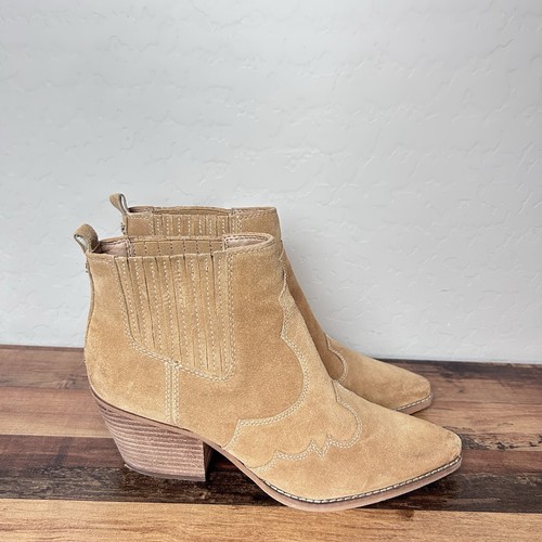 Stivali Sam Edelman taglia 8 5 Winona scamosciati beige tacco a blocco stivaletti western cowgirl