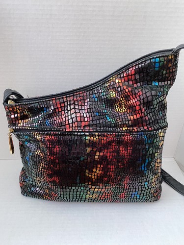 STATE BAGS Vintage DAWLI Genuine Leather Shoulder Colorful Snake Print Bag USA Made
