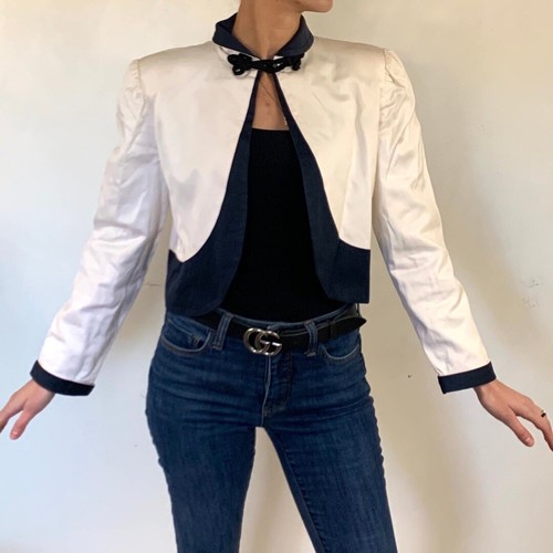 Giacca Bolero Vintage anni '80 Valentino Bianca Seta Tagliata Bottone Anteriore S M Italia