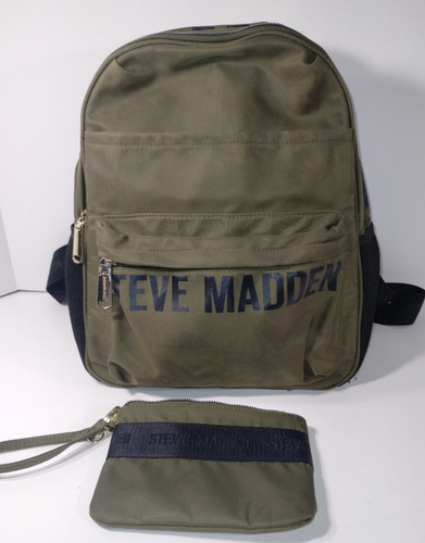 STEVE MADDEN OLIVE GREEN BLACK ACCENT NYLON MINI POUCH BACKPACK BAG PURSE