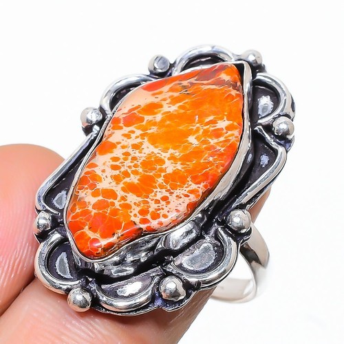 Ring Orange Sea Sadement Gemstone 925 Sterling Silver Jewelry Size 7.5 R915