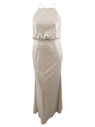 Adrianna Papell Women's Sequined Blouson Halter Gown (12  Nude)