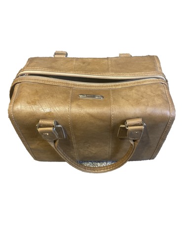 VTG Samsonite Bag Tote Carry on Leather Brown Strap Zipper Business Aviation