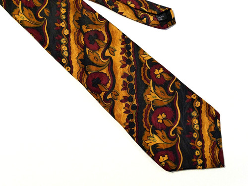 Vintage Mario Valentino Silk Tie Dark Floral Print 57.5″ x 4″ Made In USA
