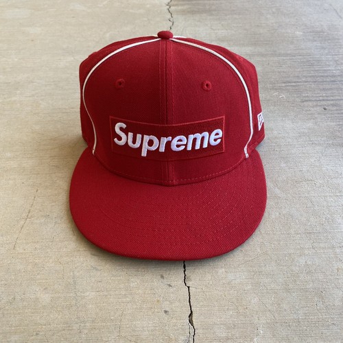 Supreme Box Logo Piping New Era Hat Fitted Red 2016