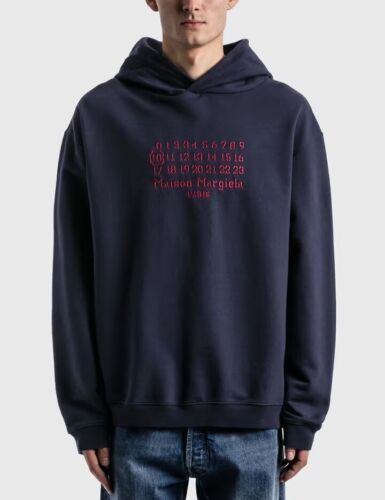 NWT $1100 MAISON MARGIELA Oversized Logo Embroidered Loopback Cotton Hoodie Navy