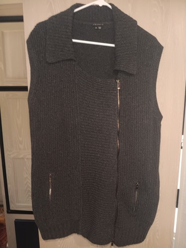 THEORY Toddie Fine Haven maglione gilet donna L lana e cashmere grigio scuro cerniera