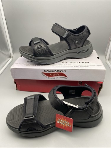 Sandali Skechers Go Walk Arch Fit Nero Antracite Uomo 12 Extra Larghi NUOVI