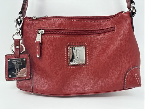Borsa a tracolla Tignanello in pelle rossa con ciottoli borsetta con portachiavi CE