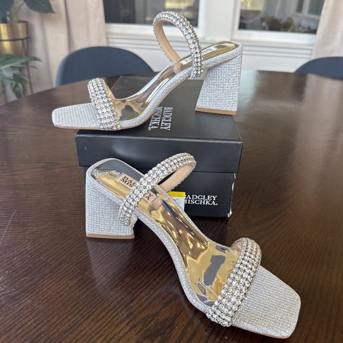 Badgley Mischka sandalo donna con tacco Frankie  argento  9 5