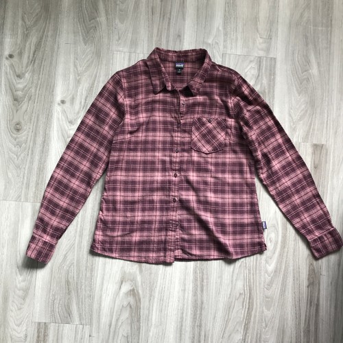 Patagonia Fjord Flannel Shirt 10 Women Purple Plaid Tart Check Outdoor Button