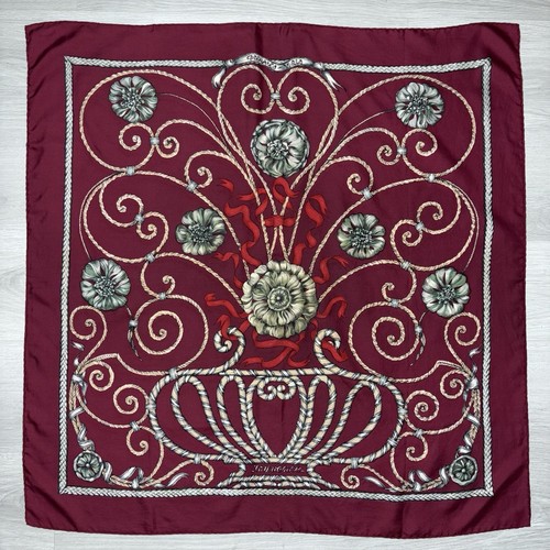 HERMÈS Hermes Jouvence Bordeaux Silk Scarf By Leila M. 90 cm