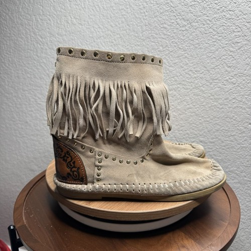 LdiR L'Artigiano di Riccione Fringed Moccasin Boots Embossed leather Suede 9.5