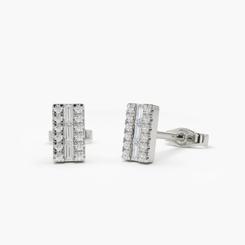 CARTIER Coppia Orecchini Singoli Spina Oro Bianco 585 14K Triplex Bar 30 Diamanti VS