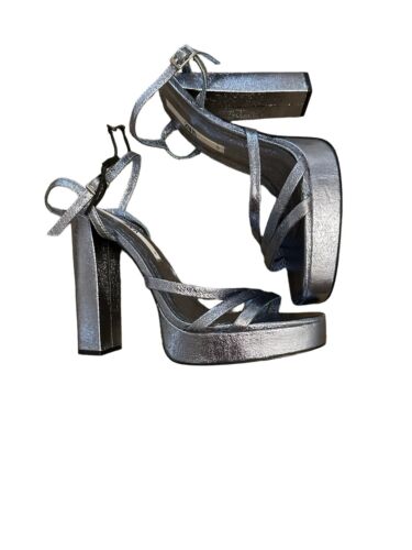ZARA BLUE METALLIC STRAPPY PLATFORM SANDALS 3343 810 NWT SIZE 10 US 41 EUR