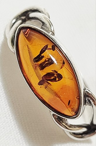 c 1970s 80s .4548 Cw Authentic Amber on Original 925 Silver Setting Ring Size 6