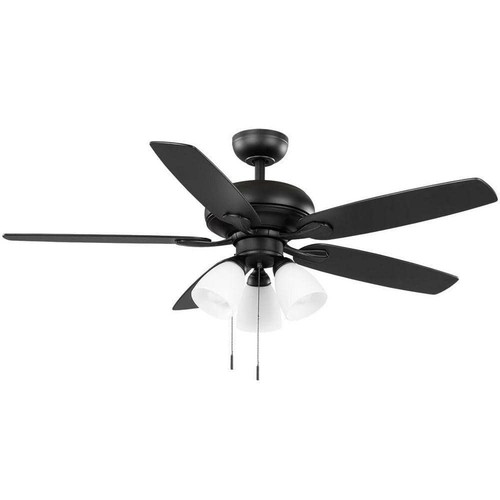 Rockport II 52 in. Indoor Matte Black LED Ceiling Fan with Light kit  Downrod an